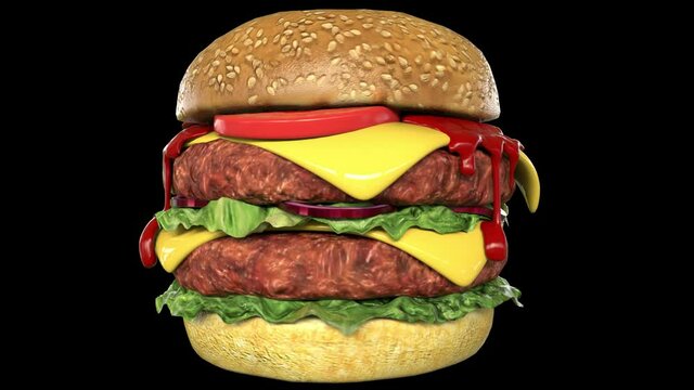 Big burger rotation, 3d render looped with alpha channel.