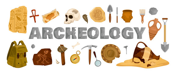 Archeology Ancient Artifacts Set - obrazy, fototapety, plakaty