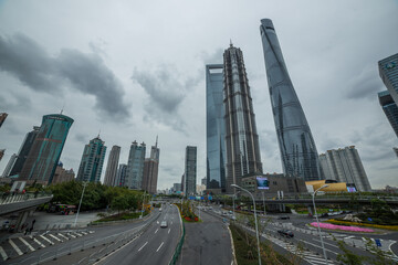 Shanghai Tower, world Financial Center and Jin Mao Tower in Shanghai, These are the tallest buildings in Shanghai. - obrazy, fototapety, plakaty