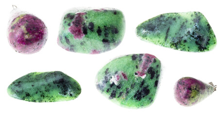 set of various saualpite stones cutout on white