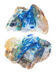 tennantite, Tyrolite, Azurite on rough quartz