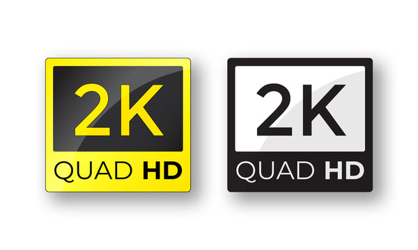 Realistic 2K Quad HD video resolution logo on white background. 2K high definition TV/monitor display label vector illustration set.