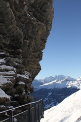 Panoramic scenery above Grindelwald, Switzerland in winter.