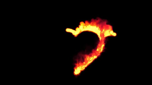 Blazing fire forming a heart - 3d render looped with alpha channel.