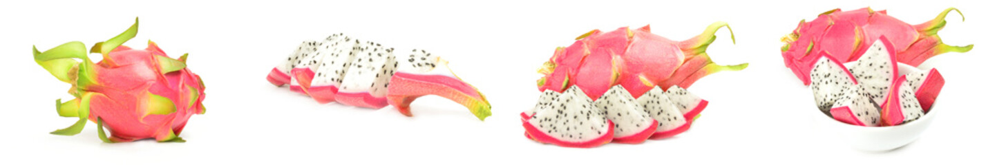 Set of dragon fruit on a isolated white background
