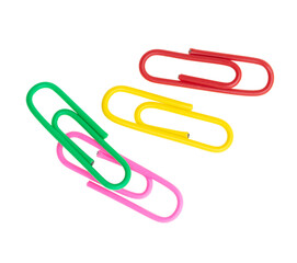 Multi-colored paper clips isolated on a white