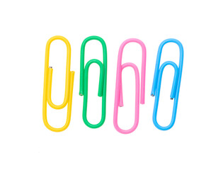 Multi-colored paper clips isolated on a white