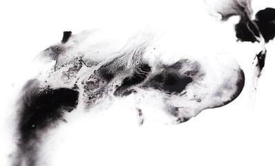 Black paint smeared on a white background.