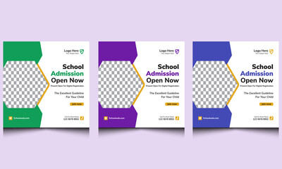 Modern web kids back to school admission education online marketing Instagram social media banner post design template. 