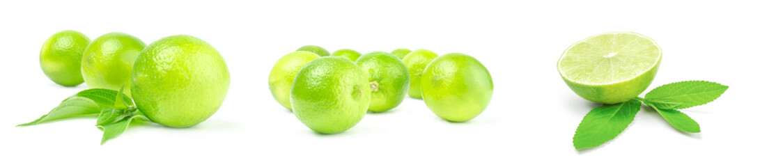 Collage of limes isolated on a white background cutout