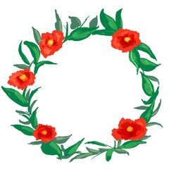 水彩タッチの椿リースイラスト