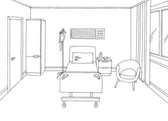 Hospital ward room graphic black white interior sketch illustration vector 