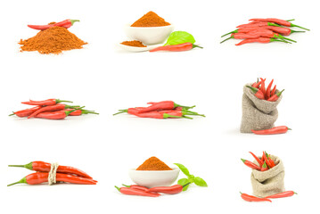 Group of red chili isolated on a white background