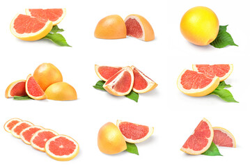 Set of grapefruit over a white background