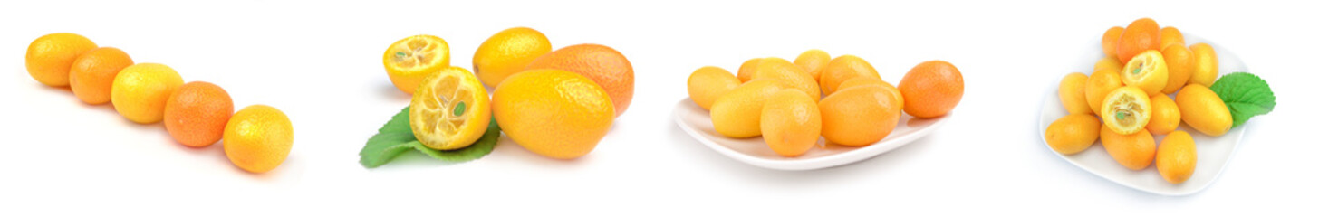 Fototapeta na wymiar Group of kumquats on a white background clipping path