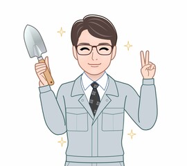 作業着を着た若い男性