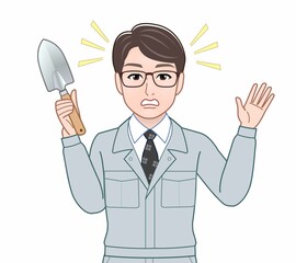 作業着を着た若い男性