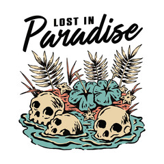 Lost in paradise skulls illutration