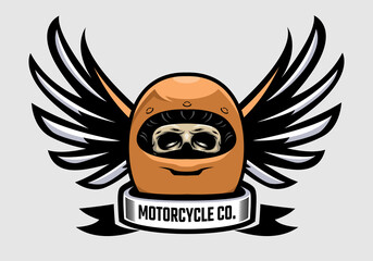 Fototapeta premium Racer skull in winged helmet. Skull biker with wing. Motorcycle company.