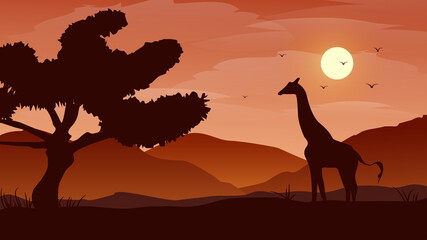 Fototapeta na wymiar Africa nature landscape flat illustration