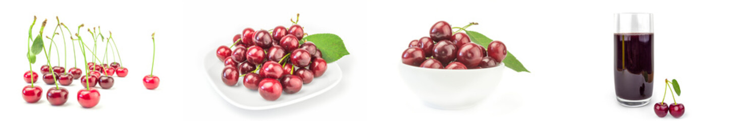 Set of Cherry close-up isolated on white background