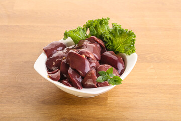 Raw chicken liver in the bowl
