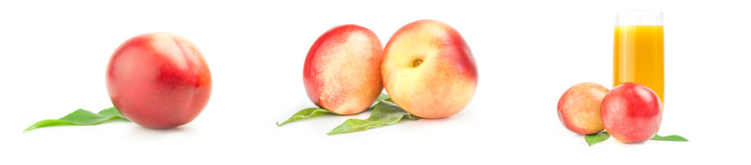 Group of beautiful ripe peaches isolated on a white background cutout