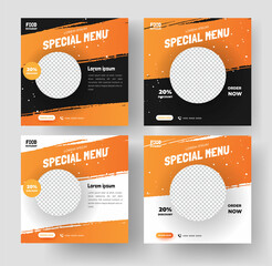 Social media banner template food restaurant template with grunge design Premium Vector