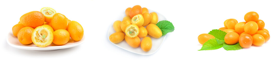 Collage of cumquats isolated on a white background