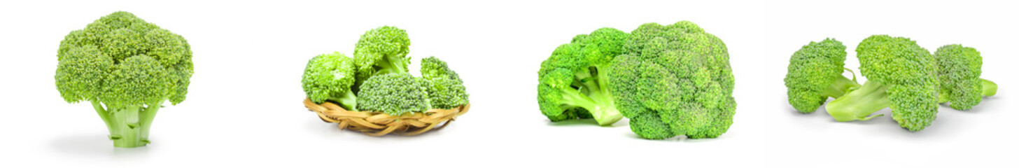 Collection of broccoli cabbage on a white background