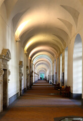 Obraz premium Cloister of Benedictine Monastery of San Nicolò l'Arena, late Baroque architecture style - UNESCO World heritage, now there is University of Catania, Catania, Sicily, Italy