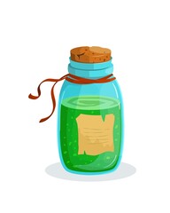 Magic flask glass potion bottle with elixir Vector