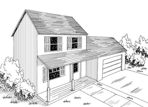 House exterior graphic black white sketch illustration vector 