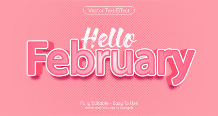 Creative 3d text hello february 3d design editable style effect template