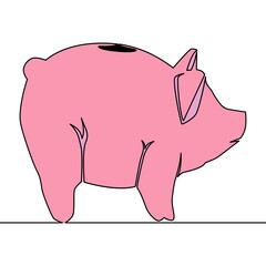 Flat continuous line Piggy bank icon concept