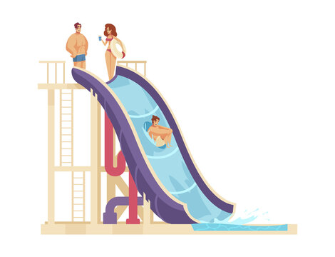 water slide fun, people, summer, cartoon style clip art preview