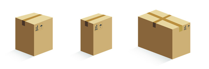 Boxes on wooded pallet illustration, flat style warehouse cardboard parcel boxes stack front view image Box on pallet in warehouse. Cardboard boxes in front on wooden palettes. Icon of delivery