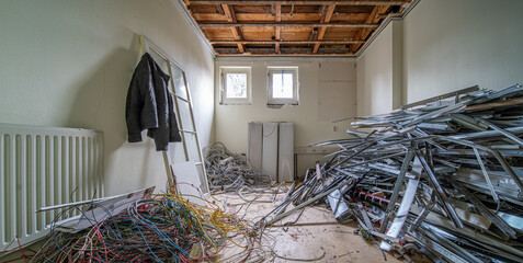 Interior of an old building that is being demolished - 476978472