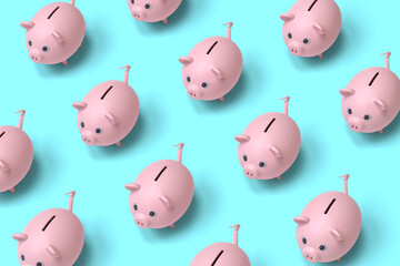 Piggy banks pattern background. 3D illustration.