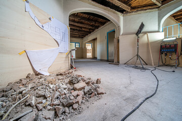 Interior of an old building that is being demolished - 476978698