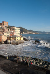 Fototapeta na wymiar seascape on the coast of Boccadasse in Genoa in Liguria