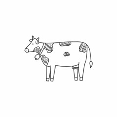 Hand drawing cute cow. Farm animal. Black and white illustration, logo.