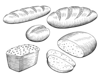 Bread set graphic black white isolated food sketch illustration vector 