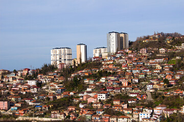 Crooked urbanization. slums between big buildings