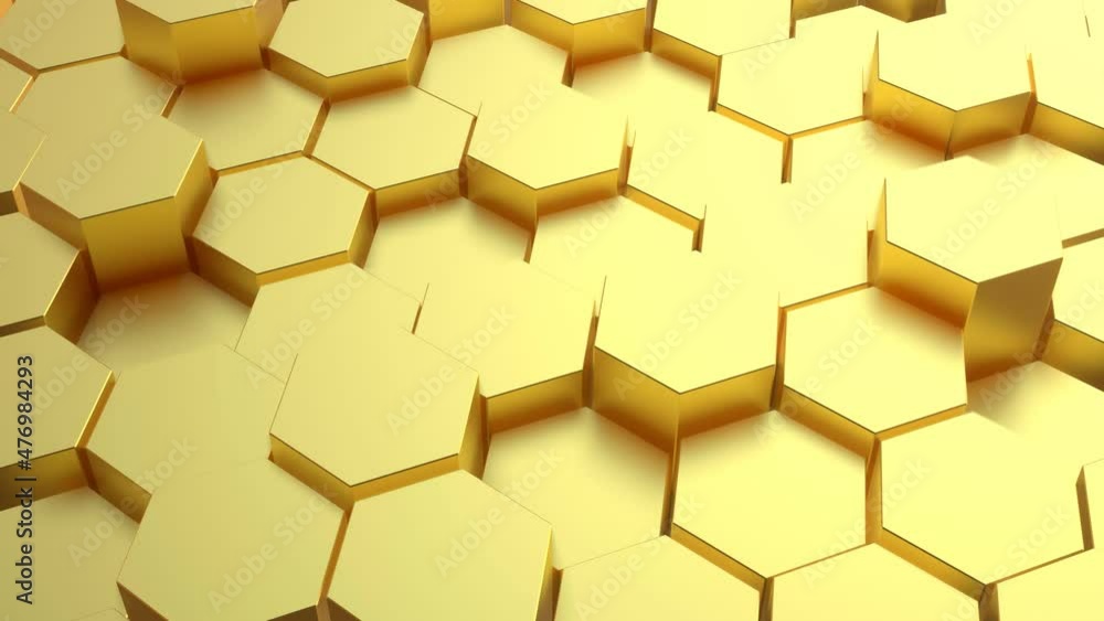 Poster abstract minimal technology grid with gold polygons waving randomly.