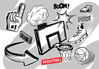 Vector illustration of a basketball in the style of pop art