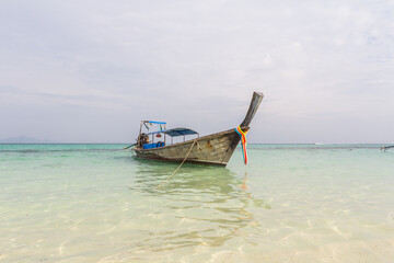 Long boat and tropical beach, Andaman Sea, Thailand