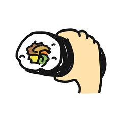 手で恵方巻(のり巻き)を持っているイラスト