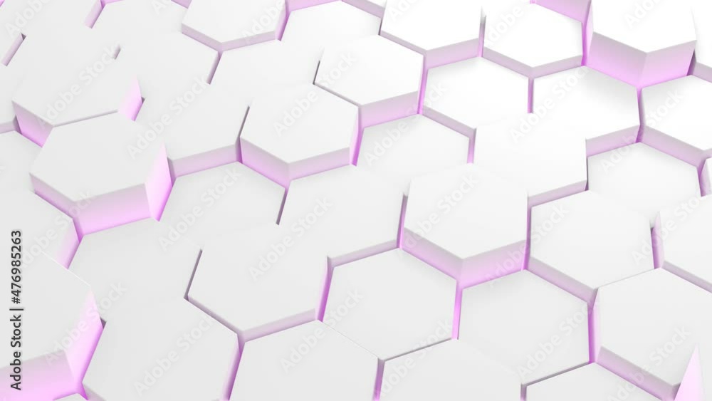 Poster abstract technology white grid waving randomly with polygons that illuminate pink. light colored min