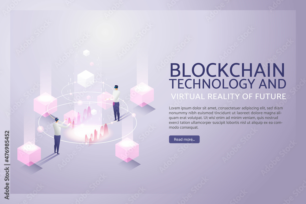 Aufkleber two users standing play metaverse and blockchain technology.